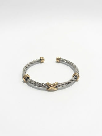 Two-Tone Twisted Cable Cross Cuff Bracelet