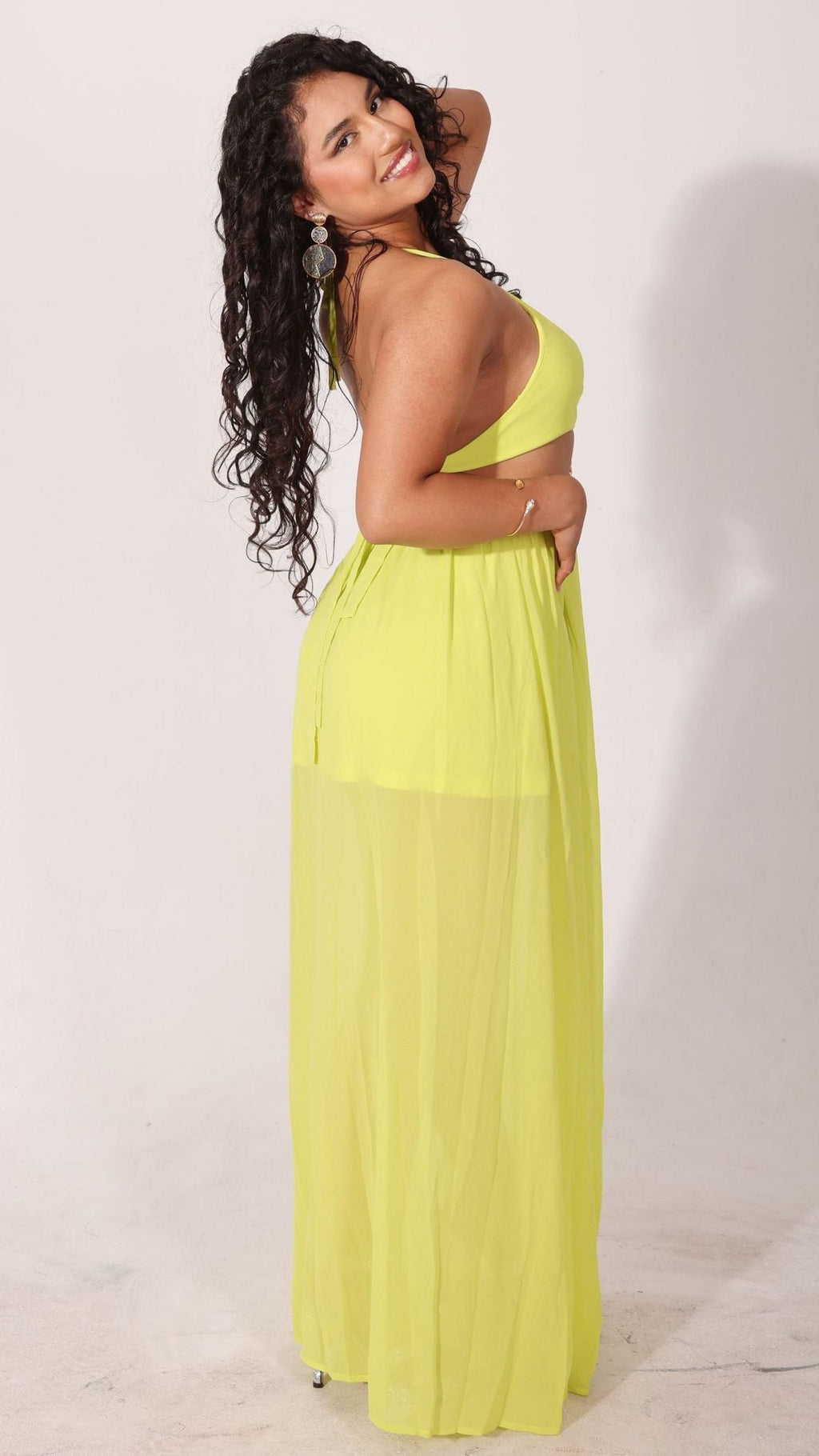 Neon Dream Elegance Hater Neck Maxi Dress
