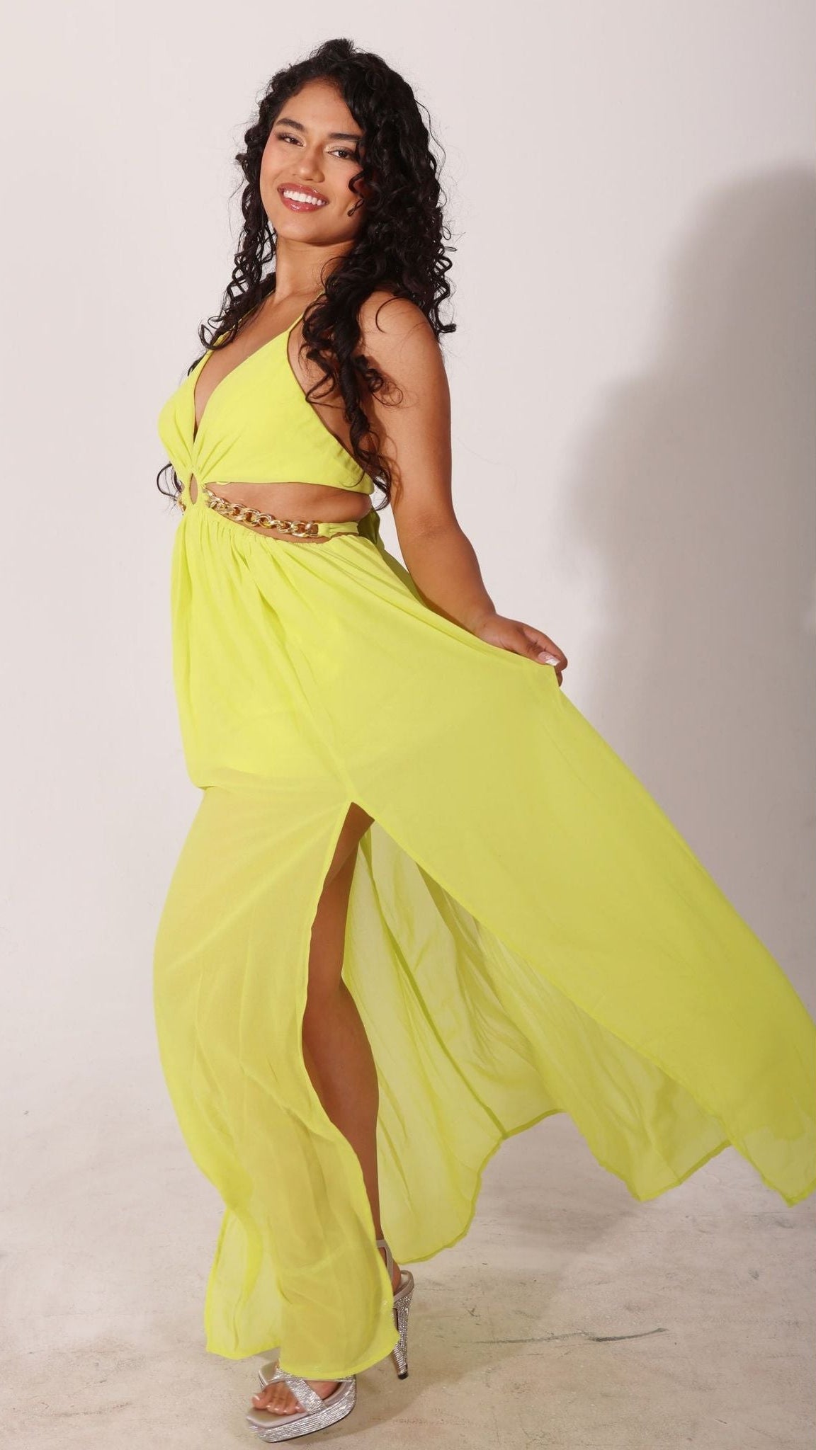 Neon Dream Elegance Hater Neck Maxi Dress