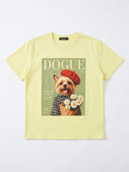 Women's "Dogue" Magazine Dog Graphic T-Shirt - Pale Yellow