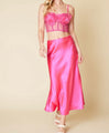 Fuchsia Satin Midi Skirt