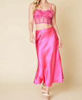 Fuchsia Satin Midi Skirt