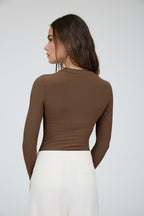 Round Neck Long Sleeve Sweater Knit Bodysuit