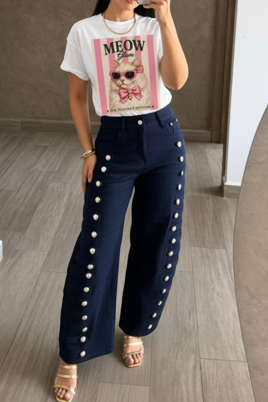Meow Glam Cat Graphic Oversized T-Shirt