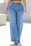 Front Button Detail High-Waist Wide Leg Jeans