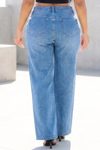 Front Button Detail High-Waist Wide Leg Jeans