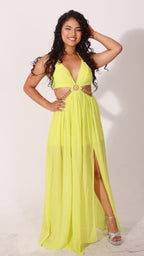 Neon Dream Elegance Hater Neck Maxi Dress
