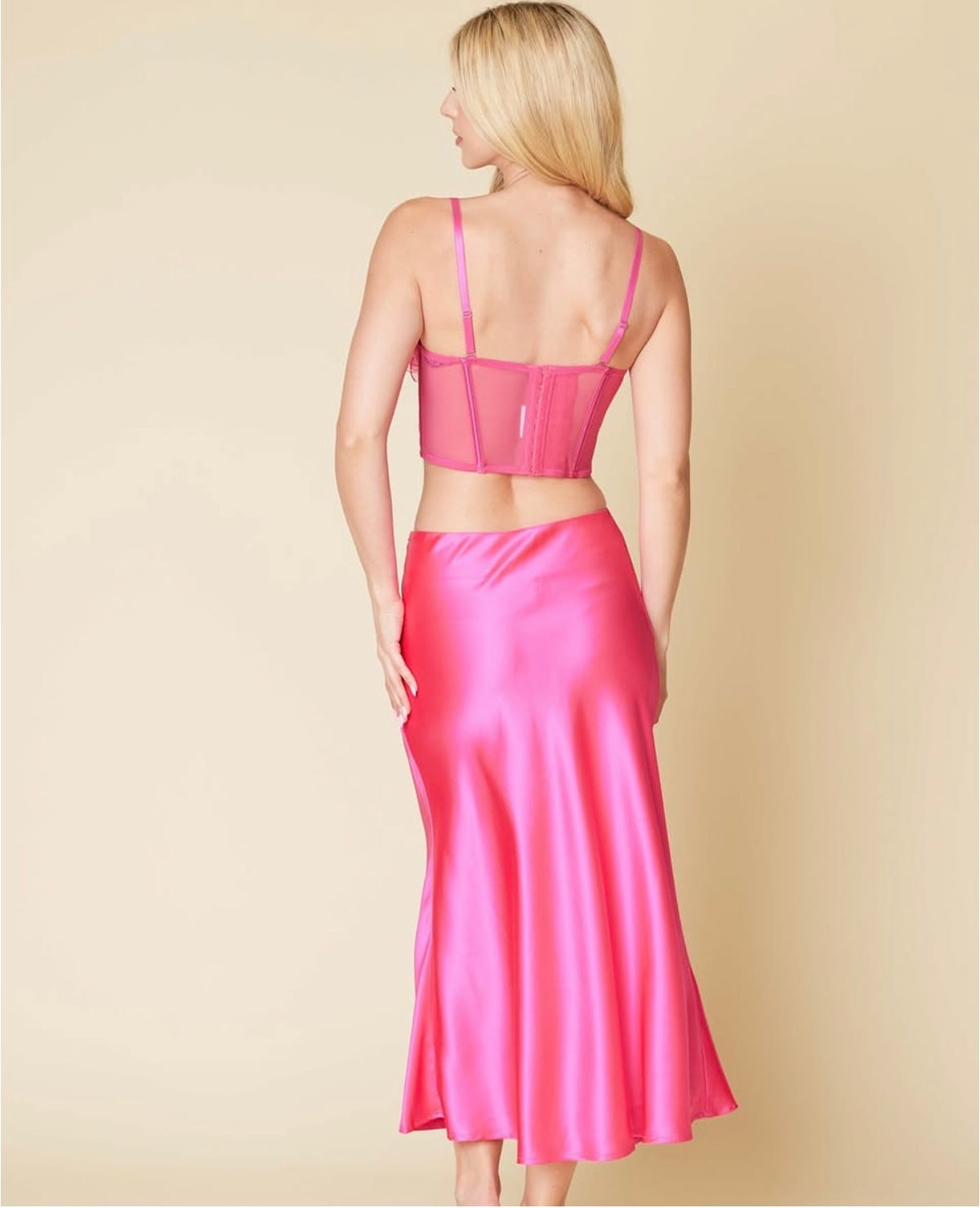 Fuchsia Satin Midi Skirt