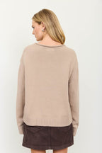 Teddy Motif Rolled Crew Knit Pullover