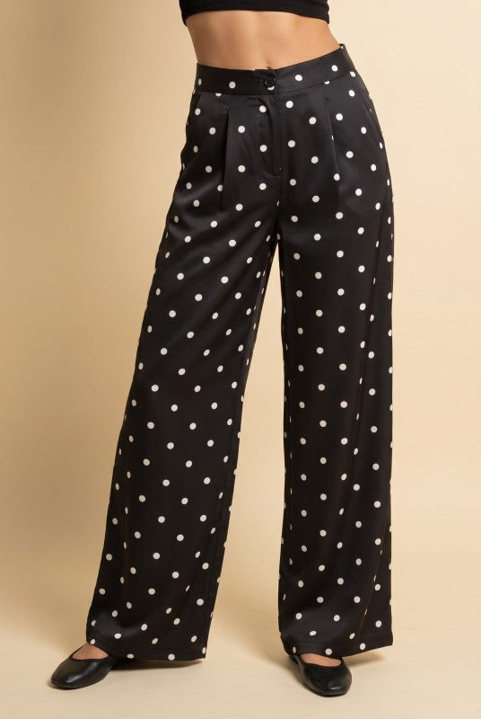 Retro Vibes Satin Polka Dot Wide Leg Pants