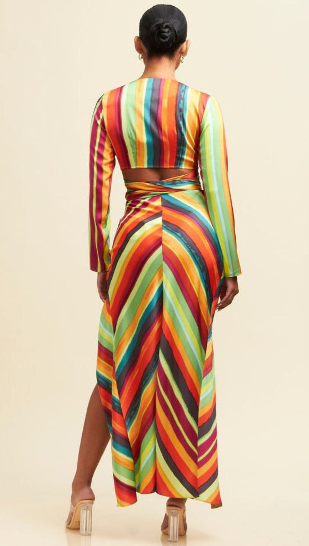 Estiló Arcoíris Elegant Multicolor Stripe Skirt Set