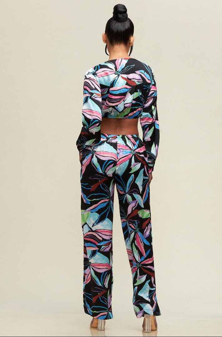 Conjunto de Pantalón Elegante "Flores del Paraíso"
