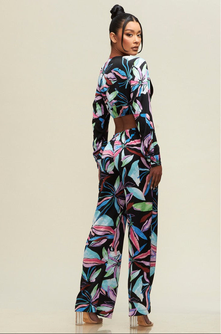 Conjunto de Pantalón Elegante "Flores del Paraíso"