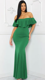 Vestido largo con volantes Esmeralda sin tirantes