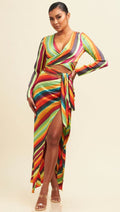 Estiló Arcoíris Elegant Multicolor Stripe Skirt Set