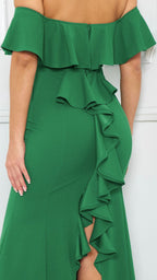 Vestido largo con volantes Esmeralda sin tirantes