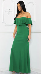 Vestido largo con volantes Esmeralda sin tirantes