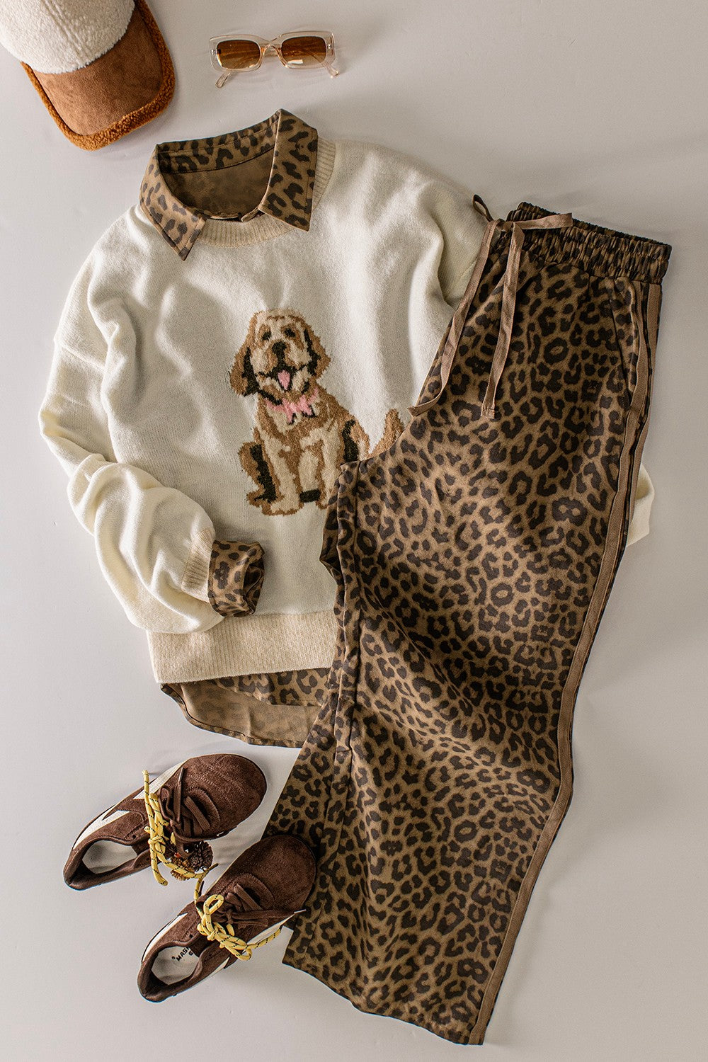 Pre-order Leopard Contrast Tape Wide-Leg Pants