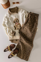 Pre-order Leopard Contrast Tape Wide-Leg Pants
