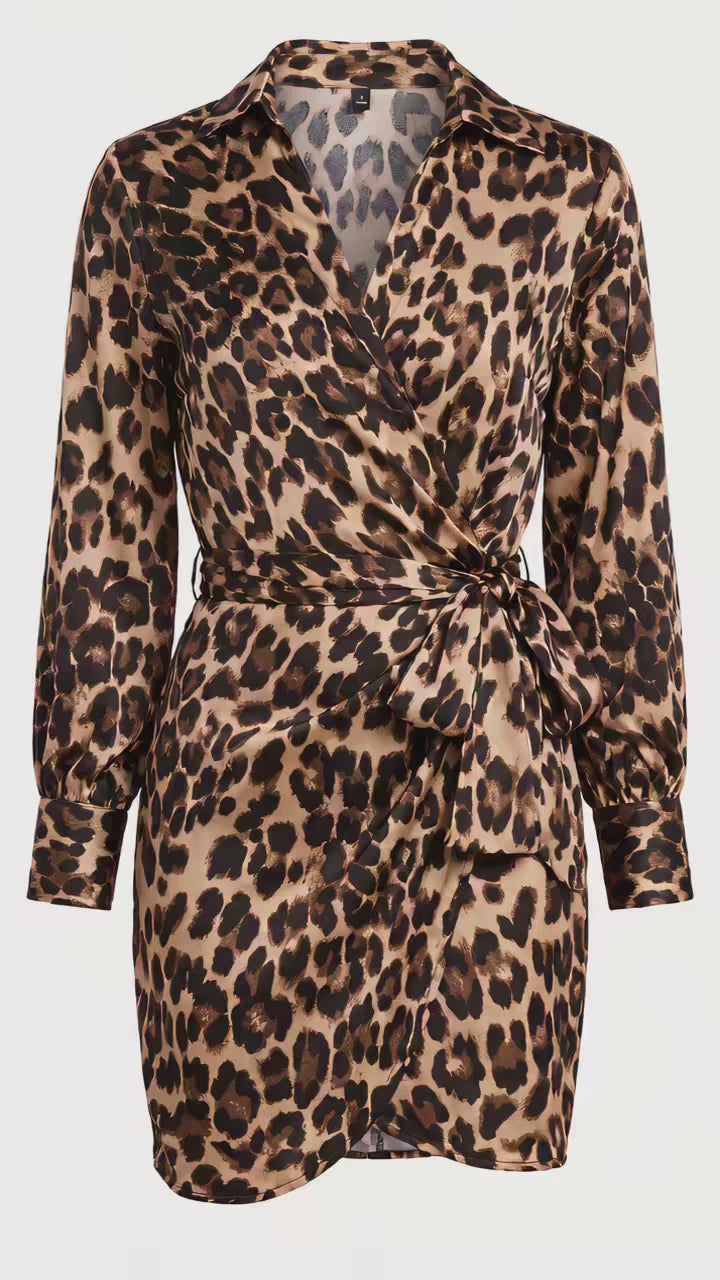 Wild Elegance Leopard Print Wrap Mini Dress