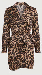 Wild Elegance Leopard Print Wrap Mini Dress