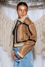 Vegan Leather Oversized Sherpa Fleece Jacket