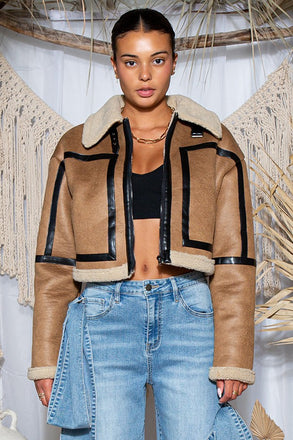 Vegan Leather Oversized Sherpa Fleece Jacket